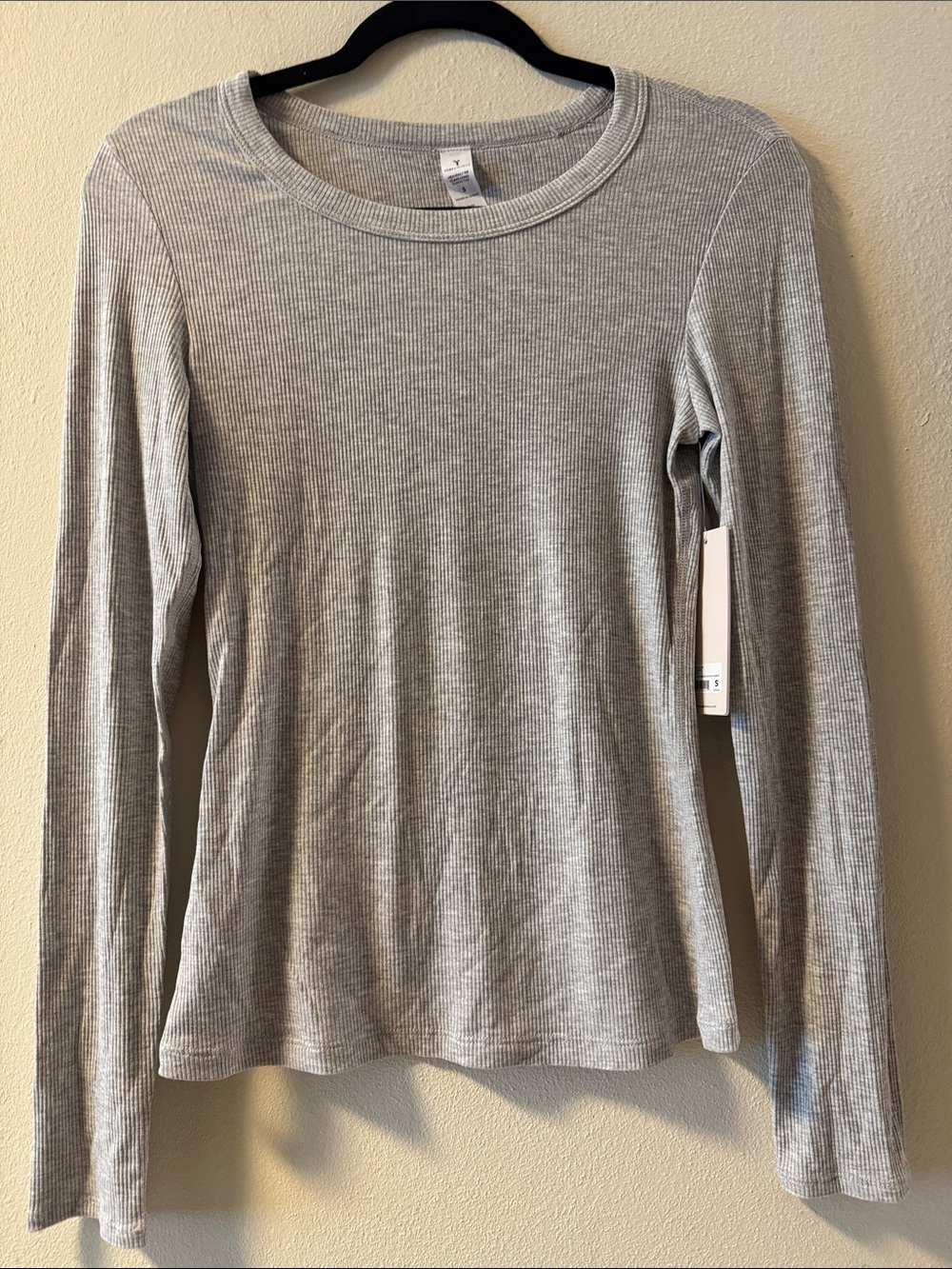 Yogalicious Ribbed Long Sleeve Crewneck Top - Gray